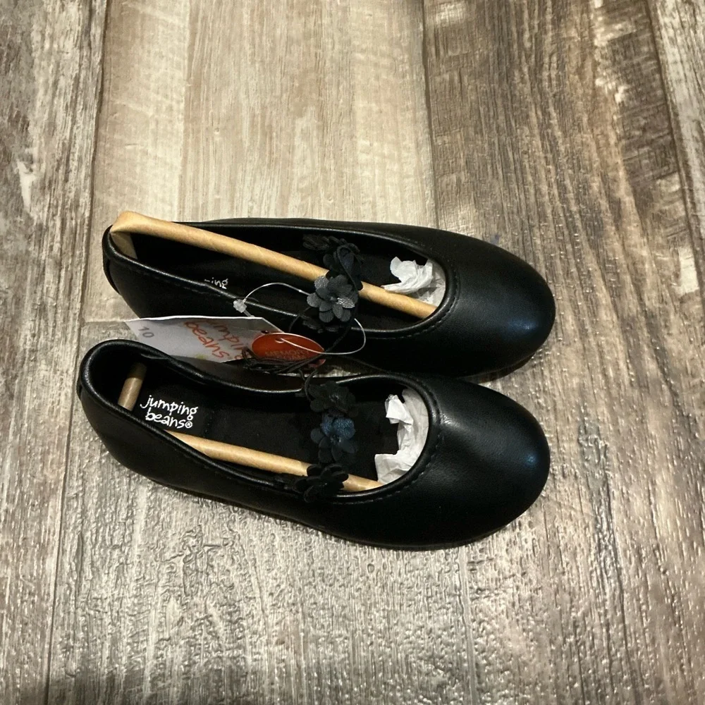 Jumping Beans Black Dress Shoes with Floral Accent Size 10